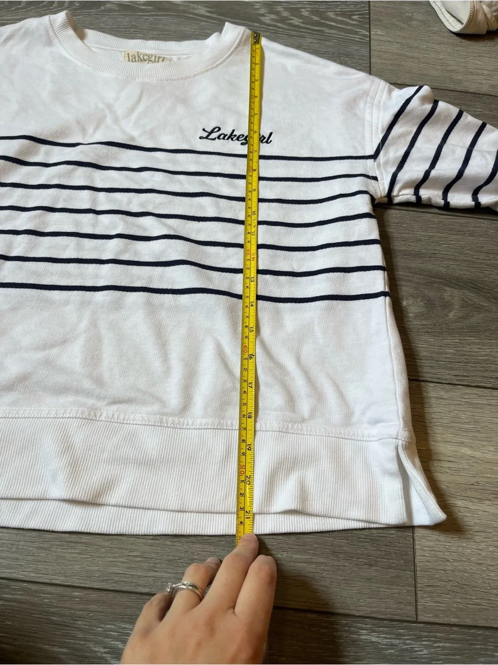 Lake Girl French Terry Stripe Crew Neck Navy Blue / White Small
