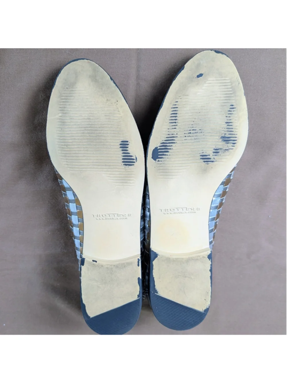Trotters Womens 7.5 Narrow Woven Leather Ballet Flats Silver Bronze Comfort Shoe