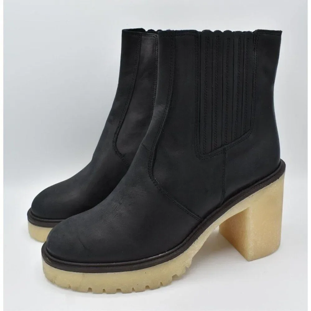Free People EU 38.5 US 8.5 James Black Leather Lugged Heel Chelsea Platform Boot