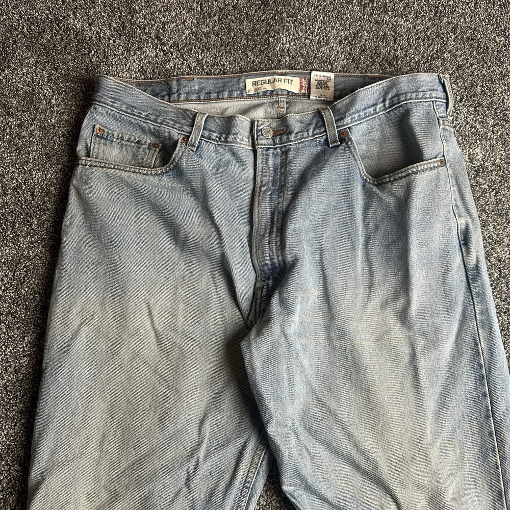 Levis 505 Jeans 38x32 Blue Distressed Denim Straight Leg Faded Y2K Grunge Skater