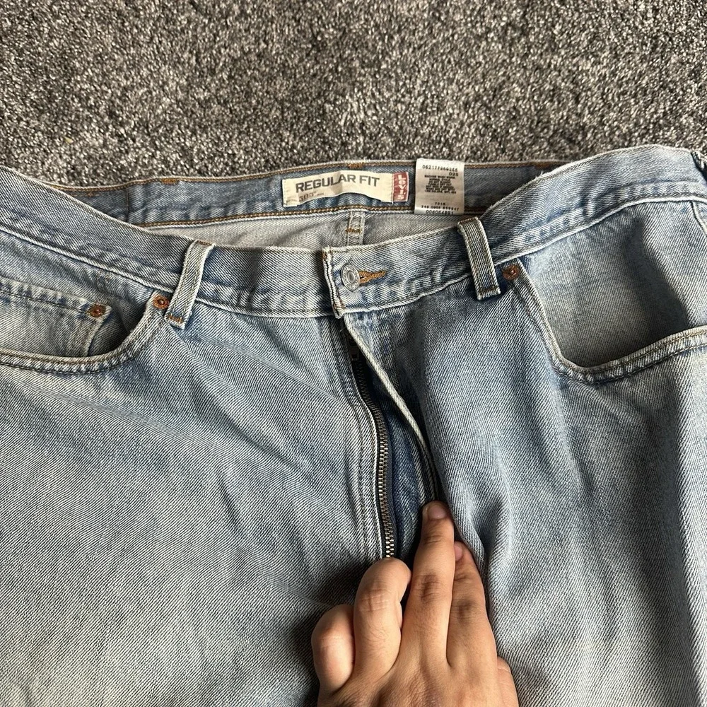 Levis 505 Jeans 38x32 Blue Distressed Denim Straight Leg Faded Y2K Grunge Skater