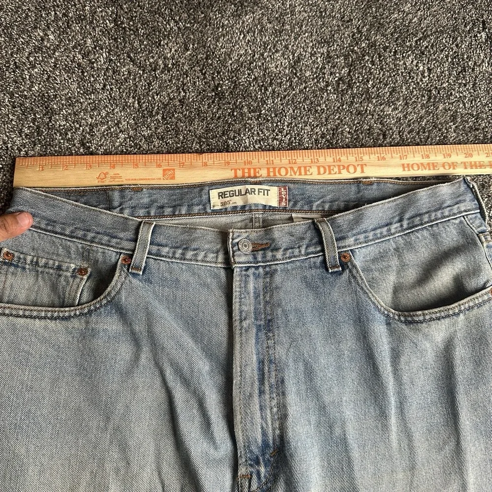 Levis 505 Jeans 38x32 Blue Distressed Denim Straight Leg Faded Y2K Grunge Skater