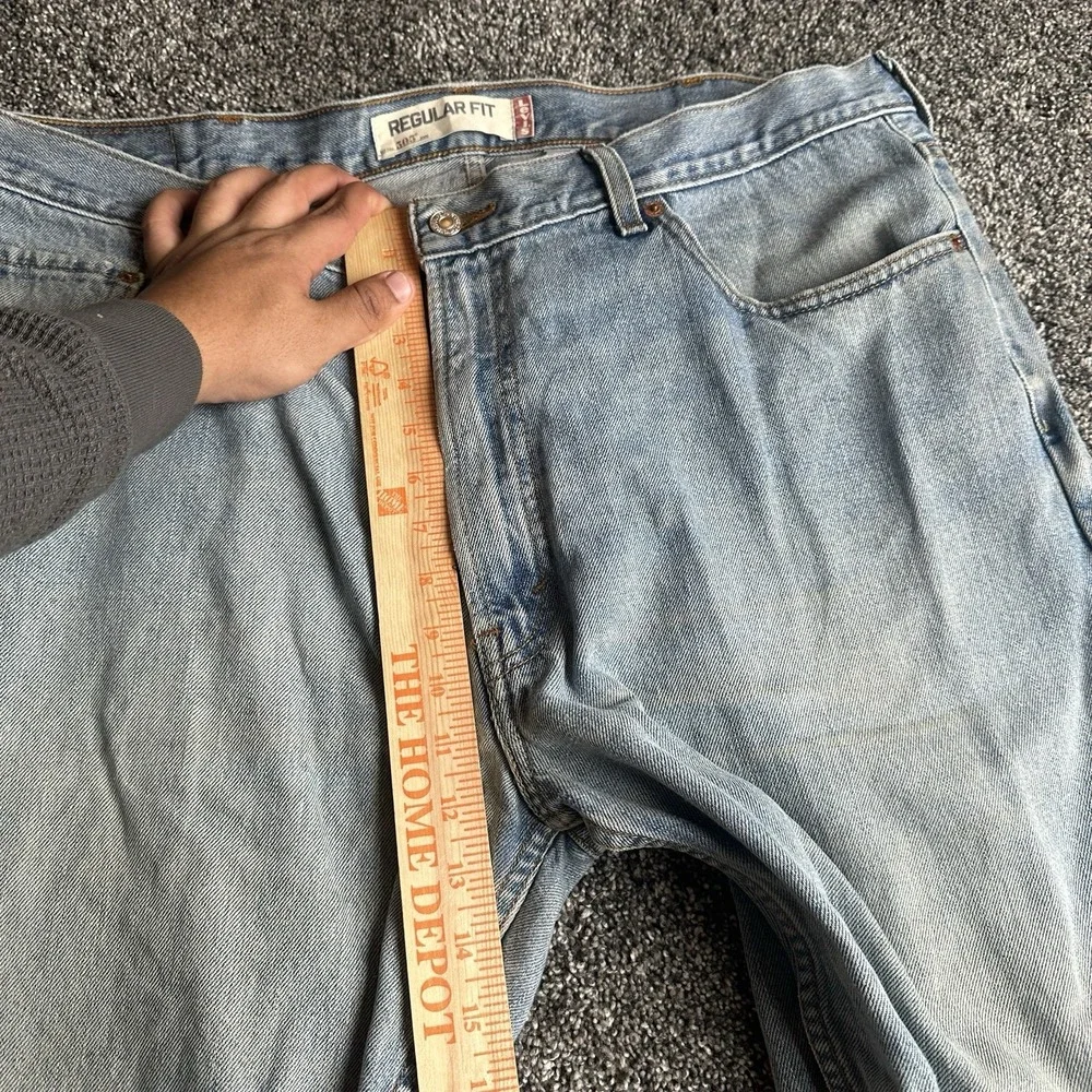 Levis 505 Jeans 38x32 Blue Distressed Denim Straight Leg Faded Y2K Grunge Skater
