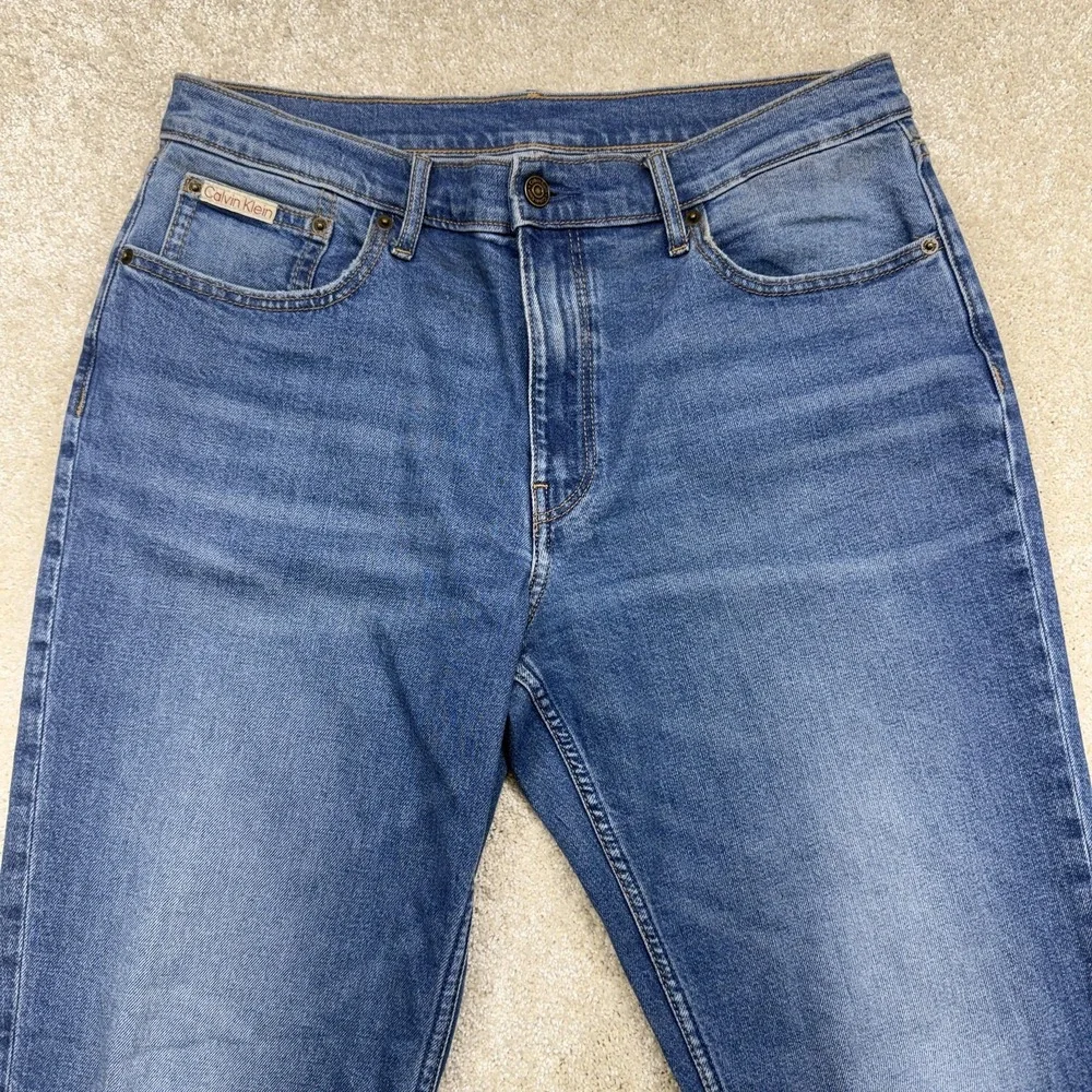 Calvin Klein Original Straight Jeans Womens 32x28 Blue Stretch‎ Denim Mid Rise