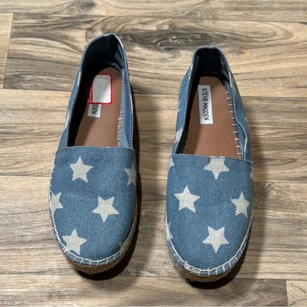Steve Madden‎ Women’s Talan Star Espadrille Denim Shoe Size 10