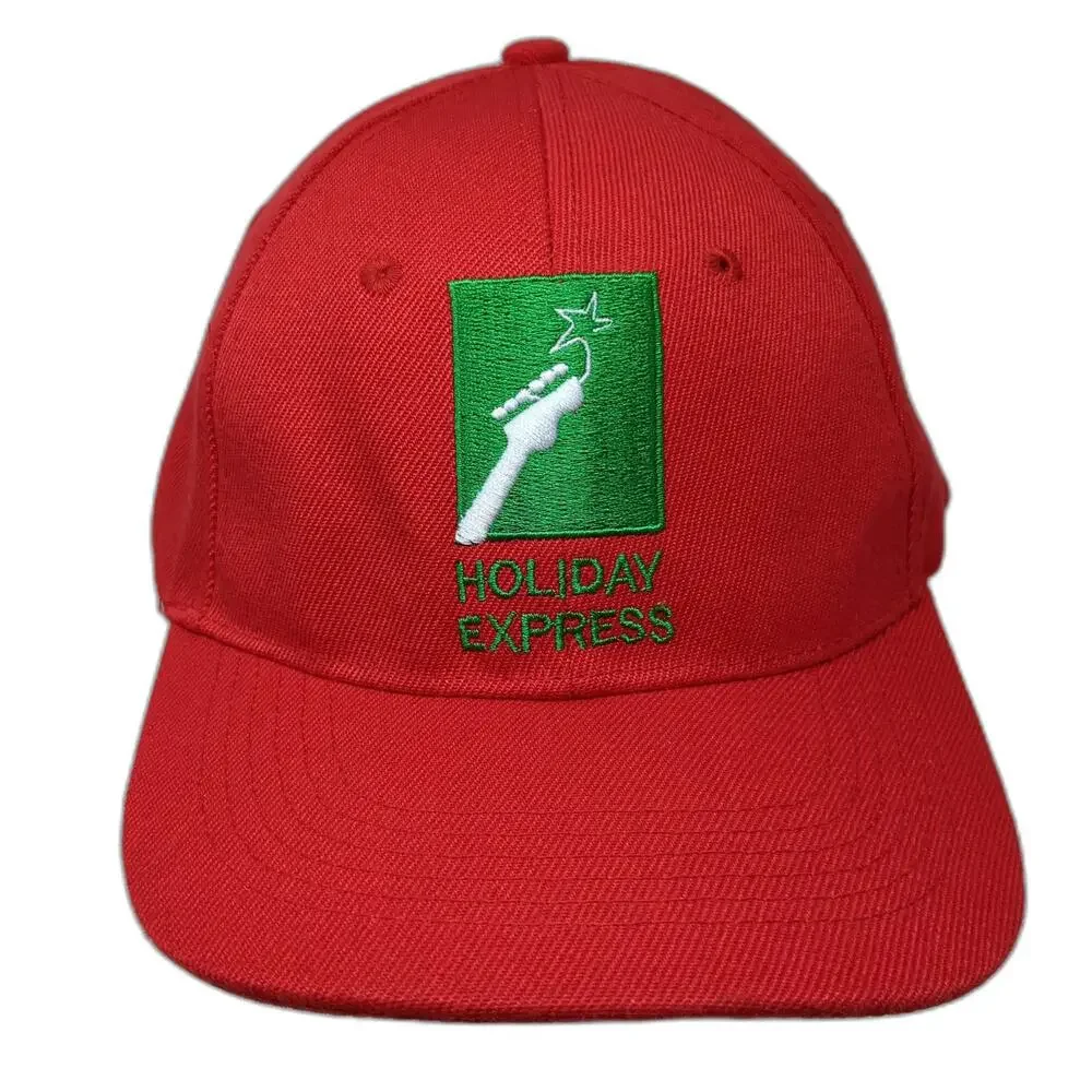 Holiday Express Red Baseball Cap One Size Wool Blend Guitar Logo Strapback Hat
