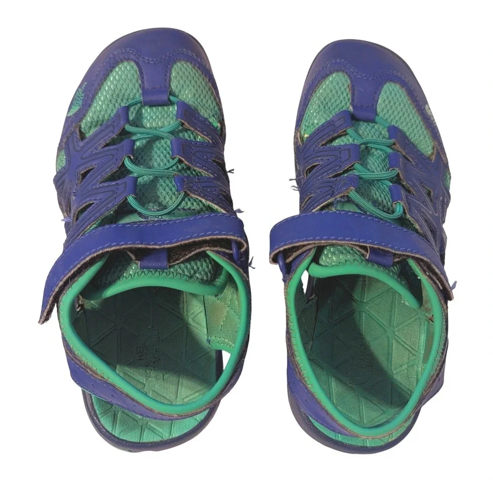 The North Face Kids Youth Size 4 Hedgehog Sandal II Water Shoes Blue Green