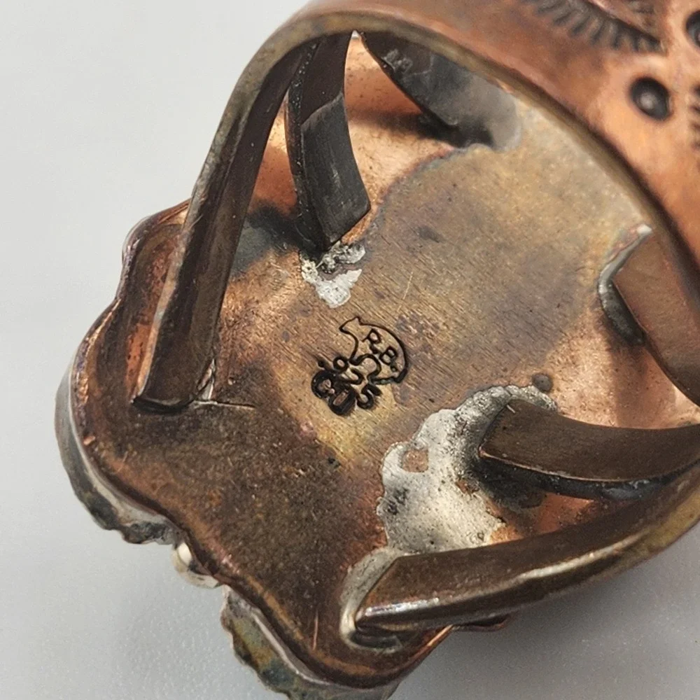 Vintage Running Bear Sterling‎ Silver Copper Turquoise Bear Ring Size 9.5