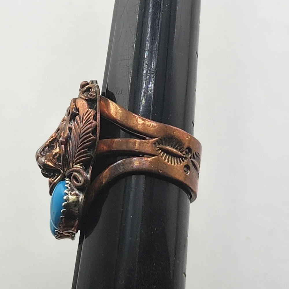Vintage Running Bear Sterling‎ Silver Copper Turquoise Bear Ring Size 9.5