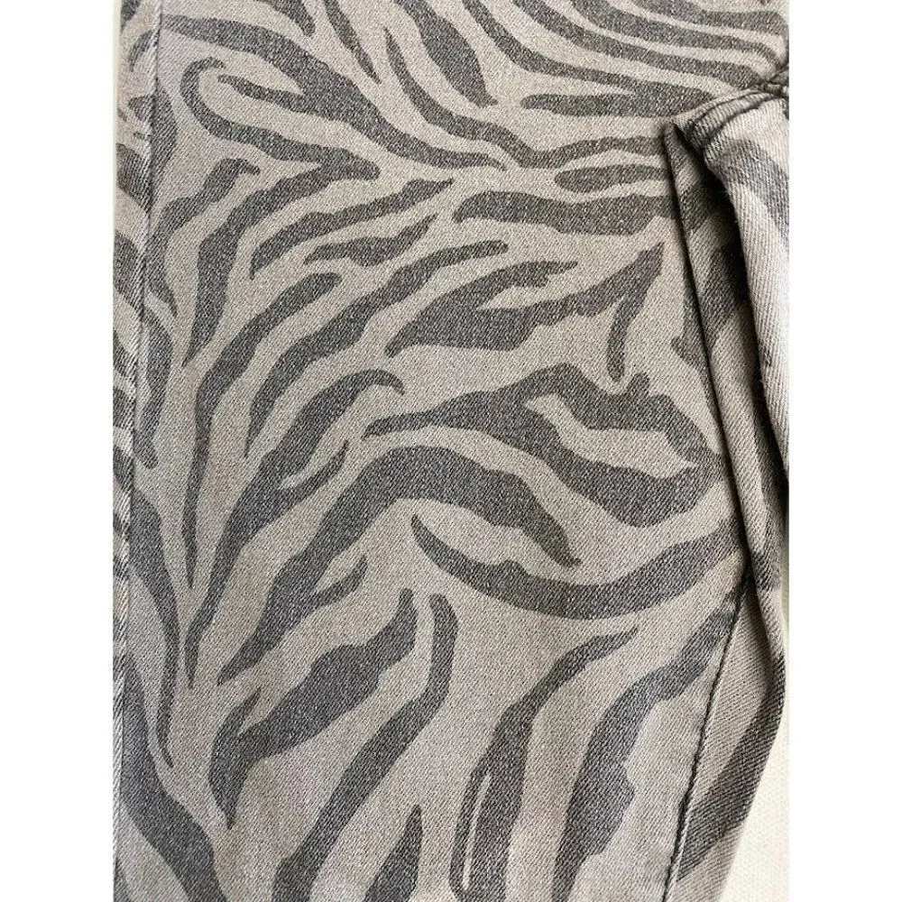 Skinny Ankle Jeans Juniors' 1 25 XS Gray Zebra Animal Print Stretchy Pockets NEW
