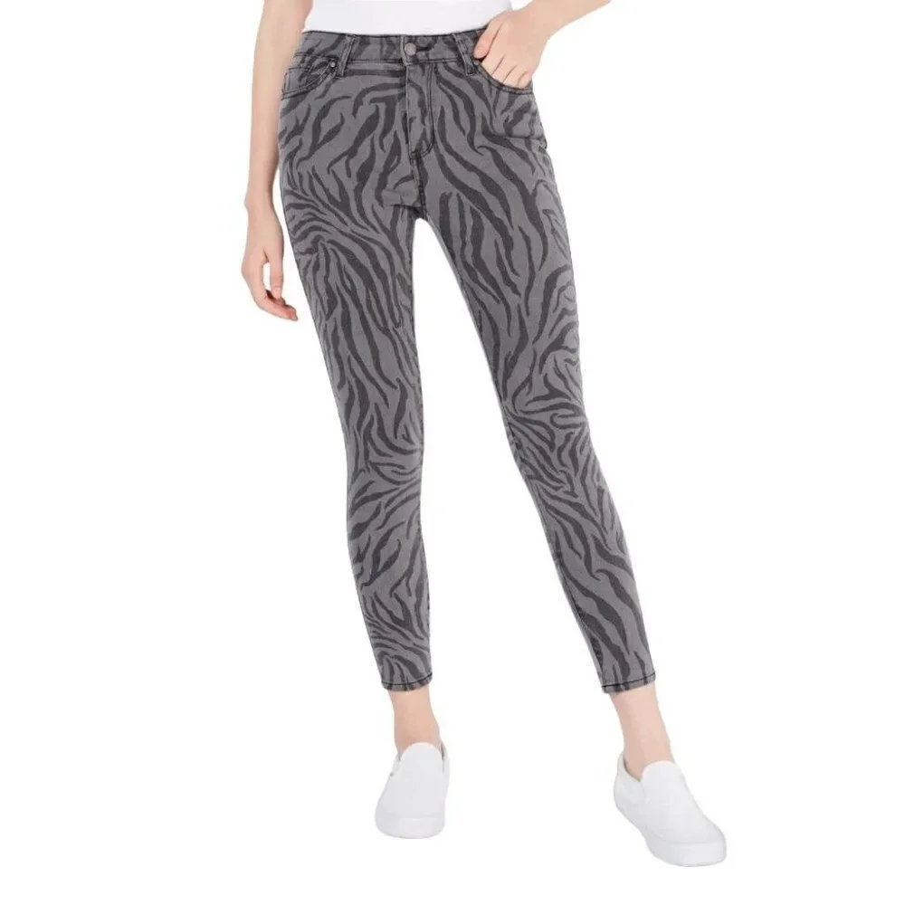 Skinny Ankle Jeans Juniors' 1 25 XS Gray Zebra Animal Print Stretchy Pockets NEW