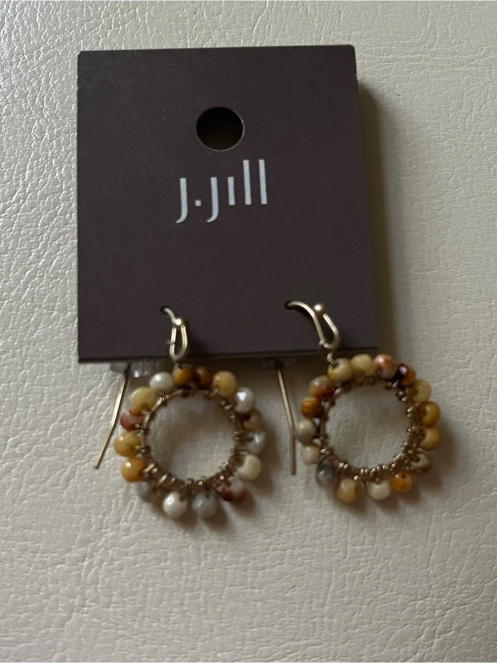 J.Jill Neutral Gold Bead Hoop Dangle Earrings