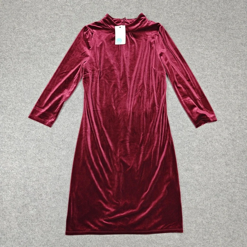 Boden‎ Dress Womens 8L Tall Red Velvet Cowl Neck Sheath Knee Length New