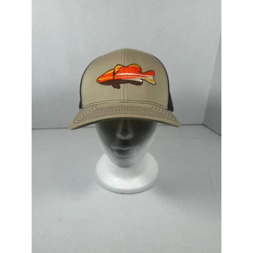 Richardson 112 Trucker Hat Tan Mesh‎ Embroidered Fish Logo Adjustable Snapback