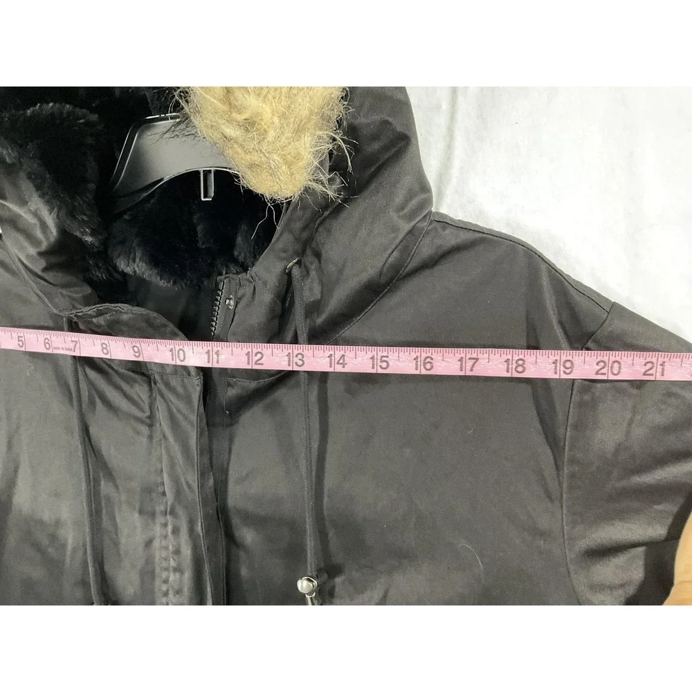 Coat Womens 3XL Black Hooded Faux Fur Lined Long Parka Pockets Zip Warm Winter