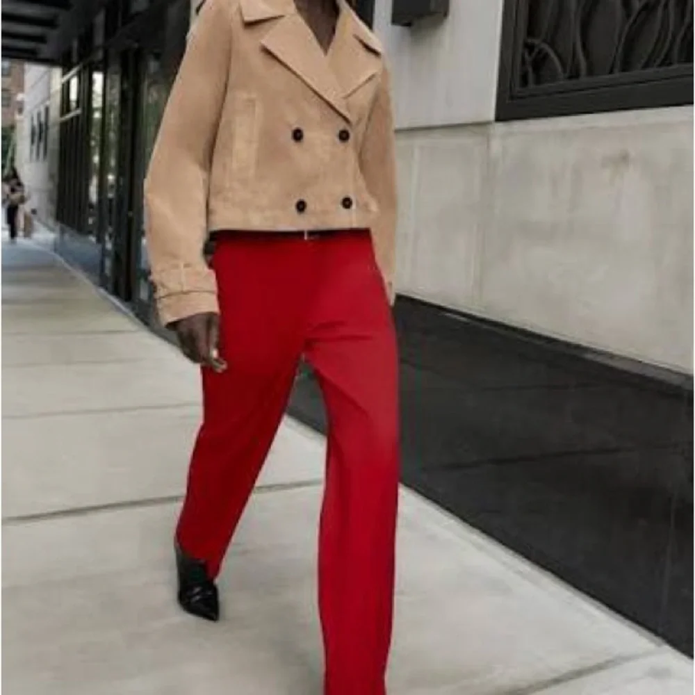 Zara Red Straight-Leg Trousers