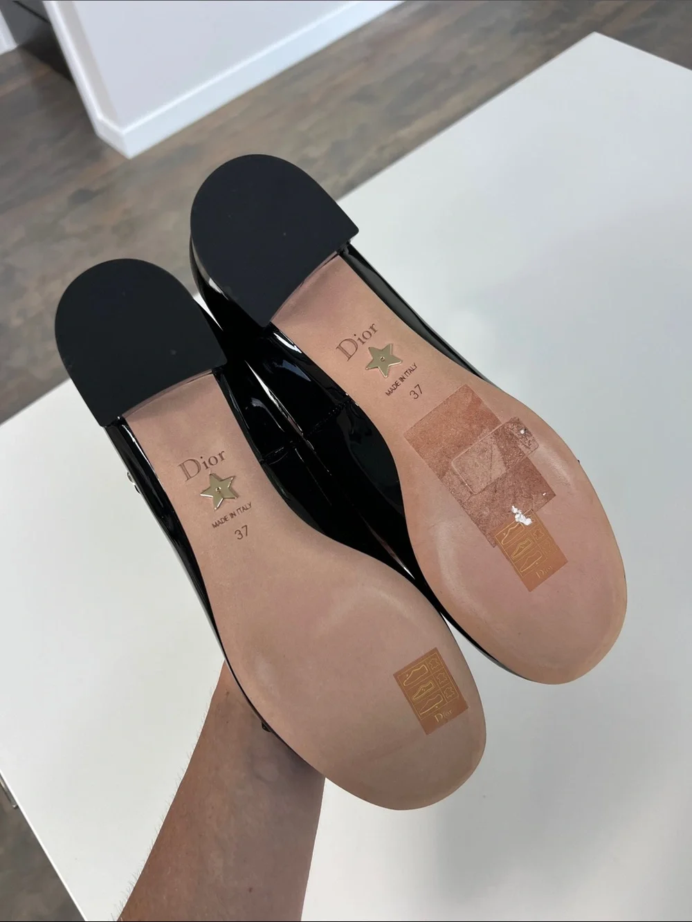 Christian Dior aime dior black patent leather ballet flats block heel 37