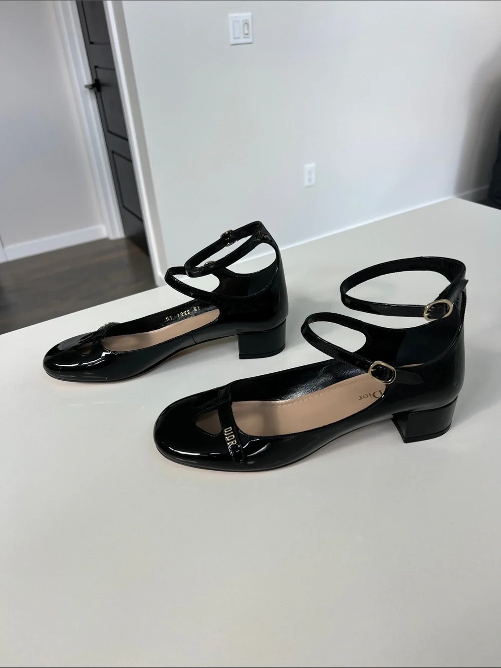Christian Dior aime dior black patent leather ballet flats block heel 37