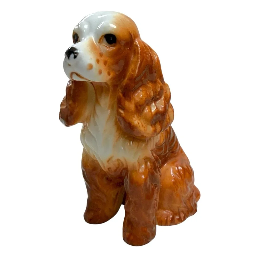 Vintage Cocker Spaniel  Ceramic Dog Figurine Brown /‎ White 3.25