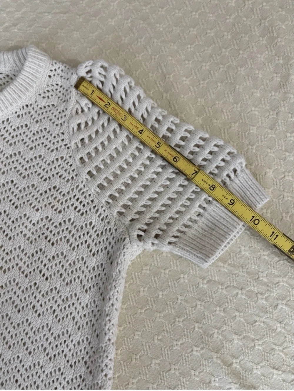 Madewell Cream Openwork Short-Sleeve Knit Crewneck Crochet Sweater