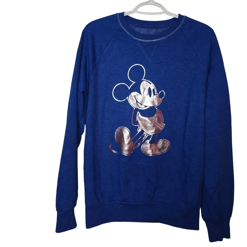 Disneyland Blue Crewneck Sweater Wishes‎ Come True Mickey Mouse Pullover Small