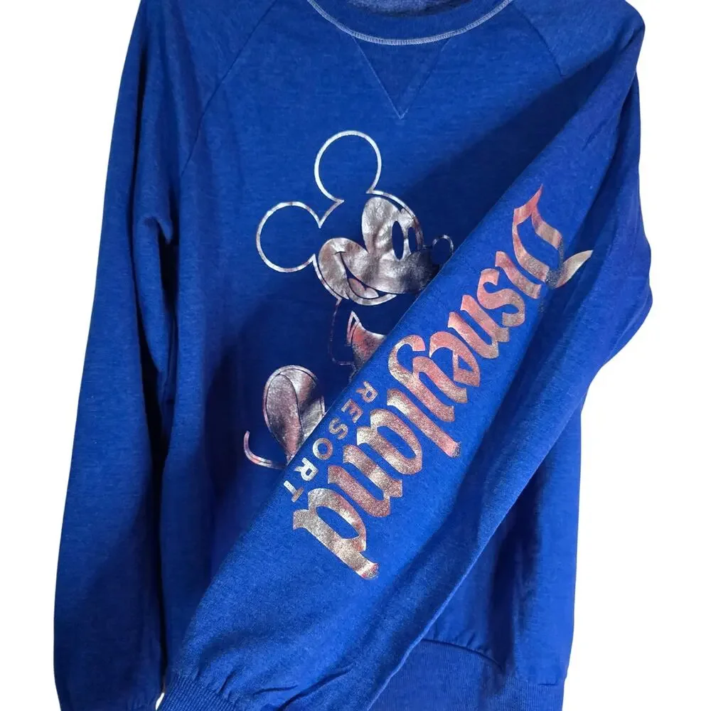 Disneyland Blue Crewneck Sweater Wishes‎ Come True Mickey Mouse Pullover Small