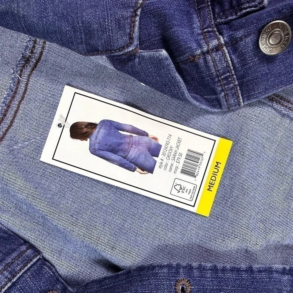 Nine West Women’s Dark Wash Stretch Denim Jacket Wize Medium NWT