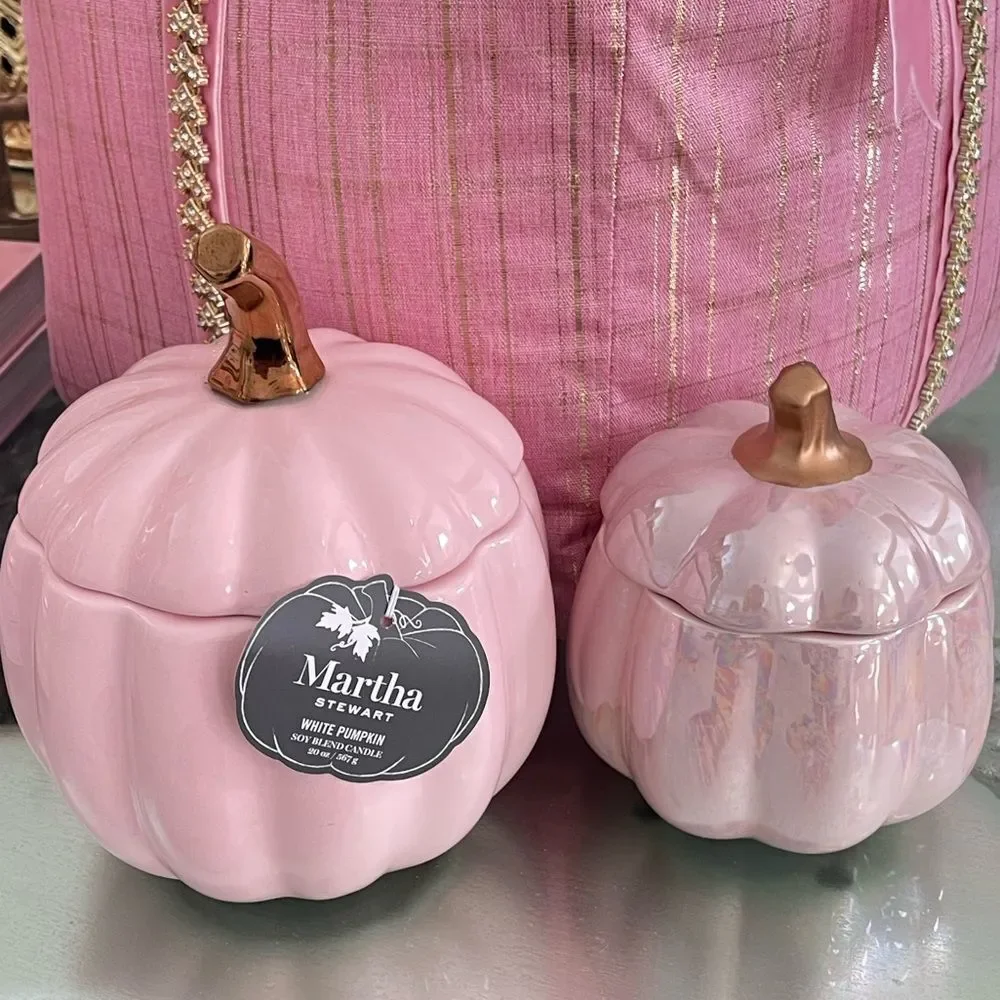 Set Of 2 Pink Pumpkins Candle 20 oz and 9.8 Oz