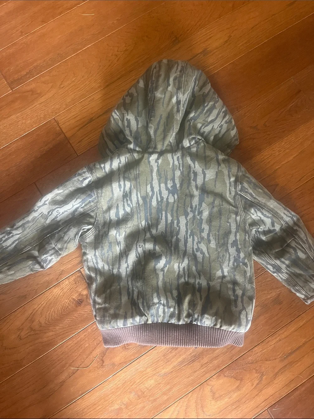 Children’s Carhartt Quilted Brown Hooded Jacket with Camo Trim