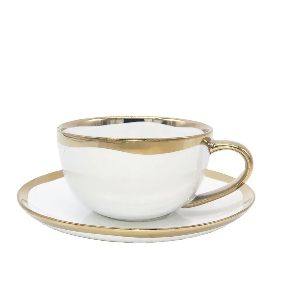Set of 4 Gold Metallic Porcelain Cup & Saucer