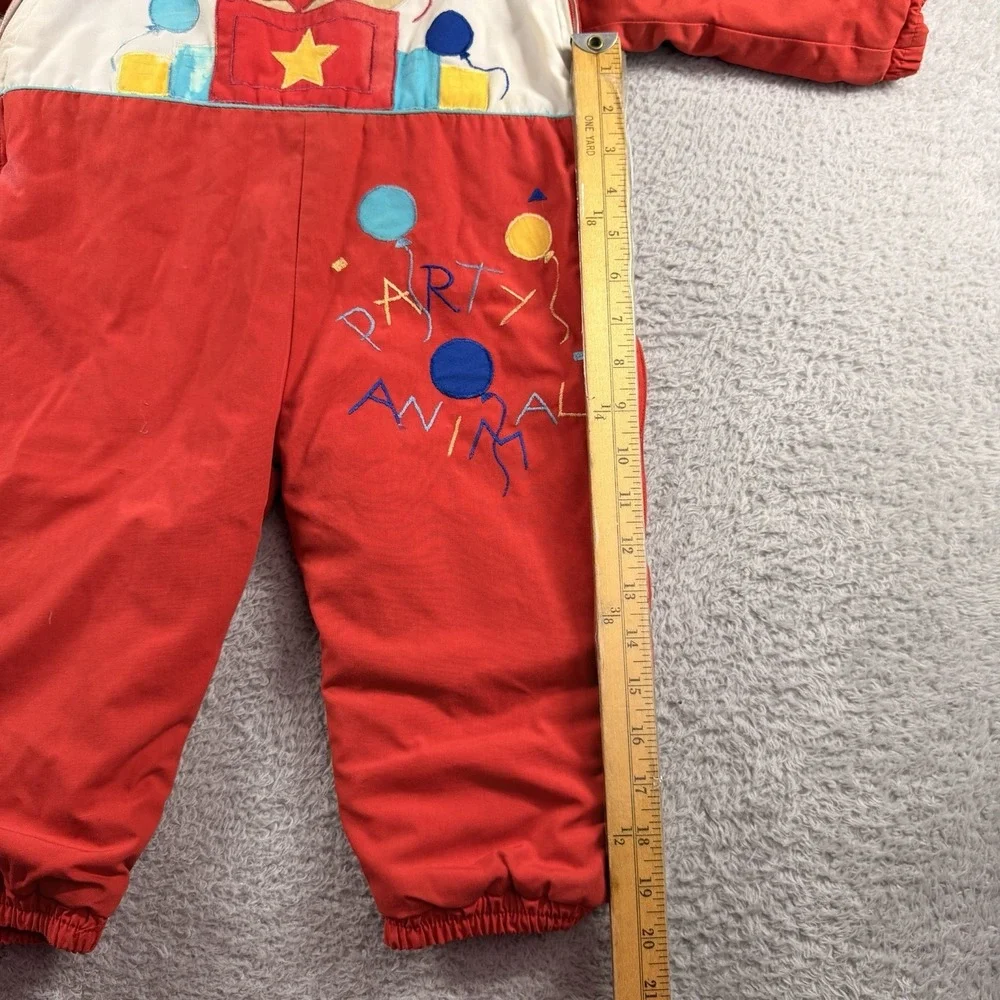 VINTAGE 80s Mighty Mac Baby Snow Suit 18 Months Red Teddy Bear Party Fur Lined