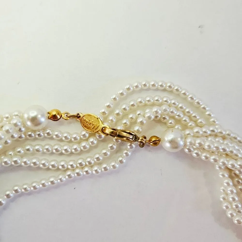 Vintage Napier Signed Multi-Strand Faux Pearl Opera Length Infinity Necklace