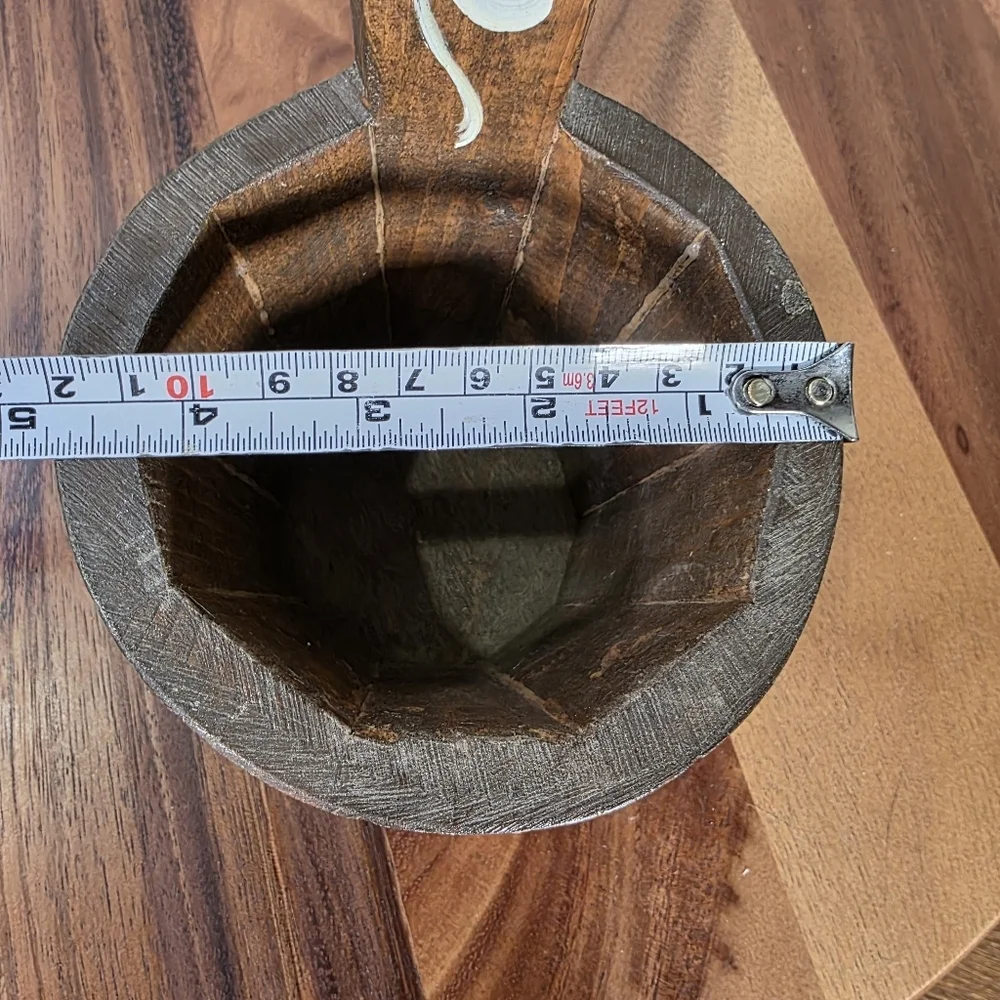 Vintage Handcrafted Small Wooden Pot with Floral Design Scandinavian Antique