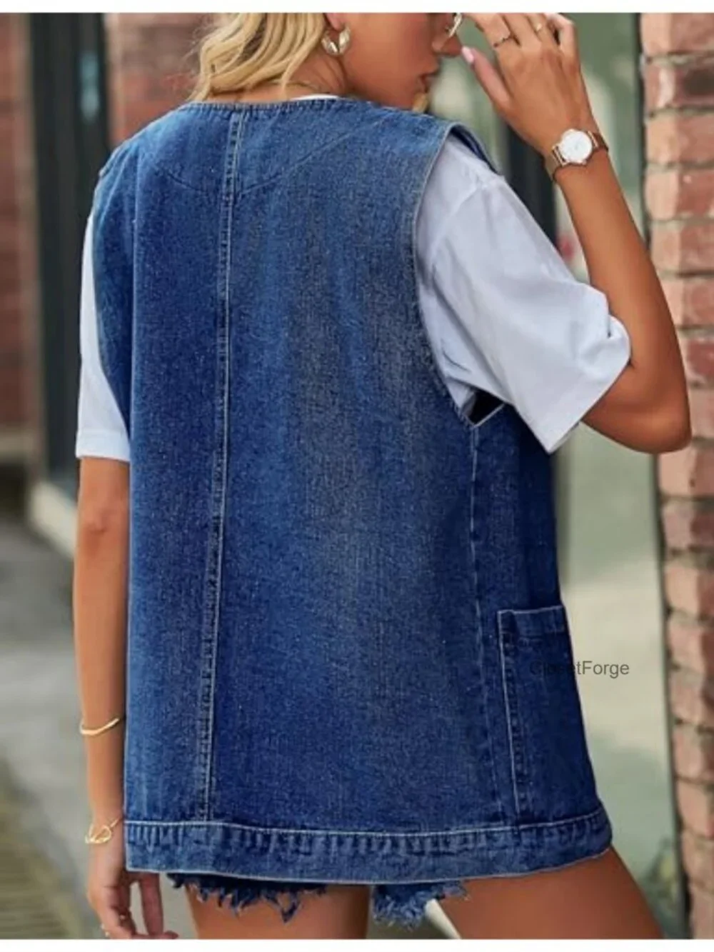 Oversized Sleeveless Denim Vest Button Down Jean Jacket Top