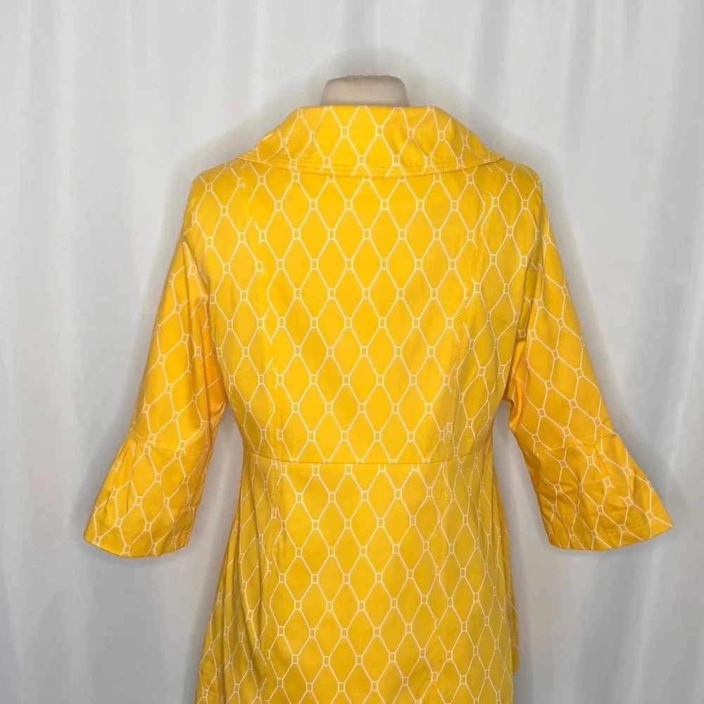 EDEN COURT Yellow White Geometric Print Coat Jacket Bell Sleeves‎ Pockets Large