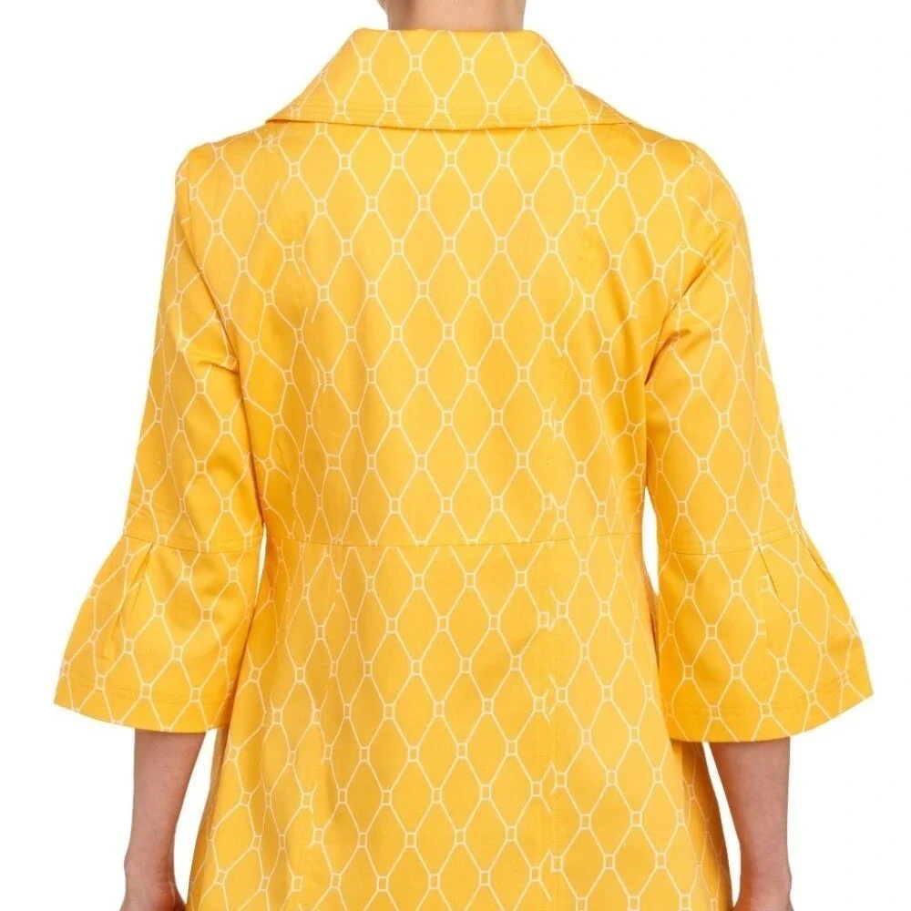 EDEN COURT Yellow White Geometric Print Coat Jacket Bell Sleeves‎ Pockets Large