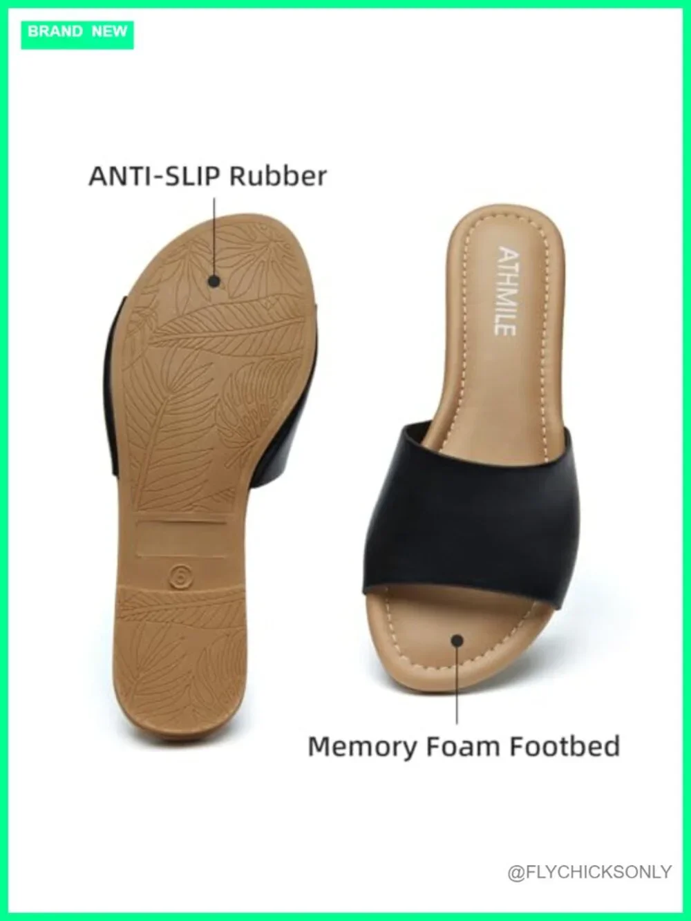 Women's One Band Slide Sandals - PU Leather Comfort Flats for Casual Beach
