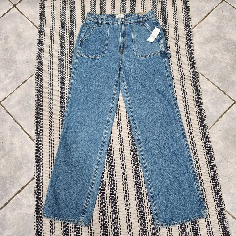 PacSun 90s BF E-Waist High Rise Straight Leg Carpenter Jeans Skate Blue Sz M NWT