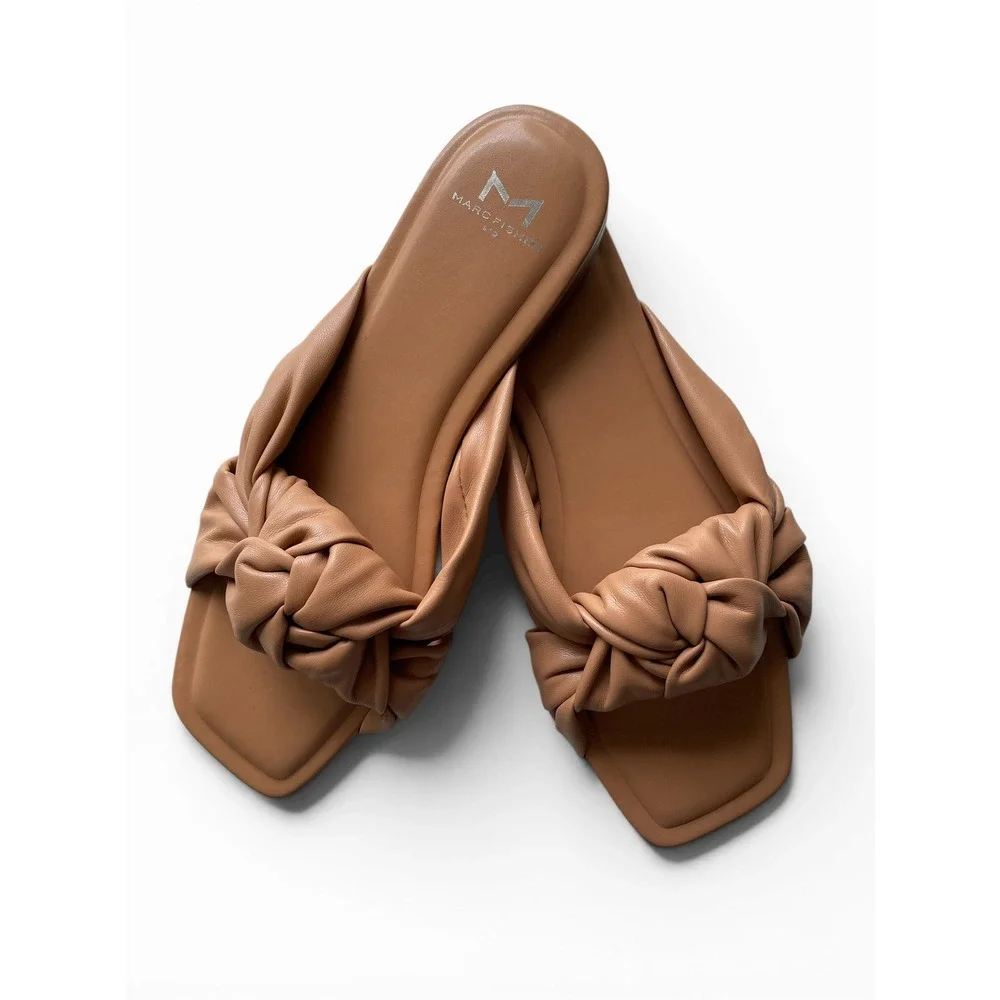 Marc Fisher LTD Farisa Womens 8 Tan Beige Square Toe‎ Knotted Slide Sandal