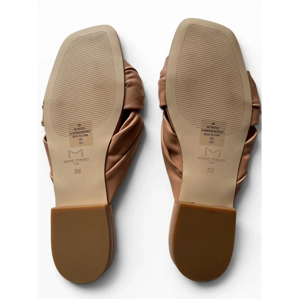 Marc Fisher LTD Farisa Womens 8 Tan Beige Square Toe‎ Knotted Slide Sandal