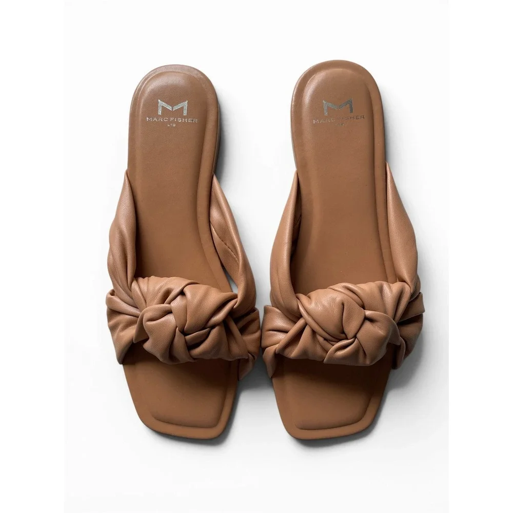 Marc Fisher LTD Farisa Womens 8 Tan Beige Square Toe‎ Knotted Slide Sandal
