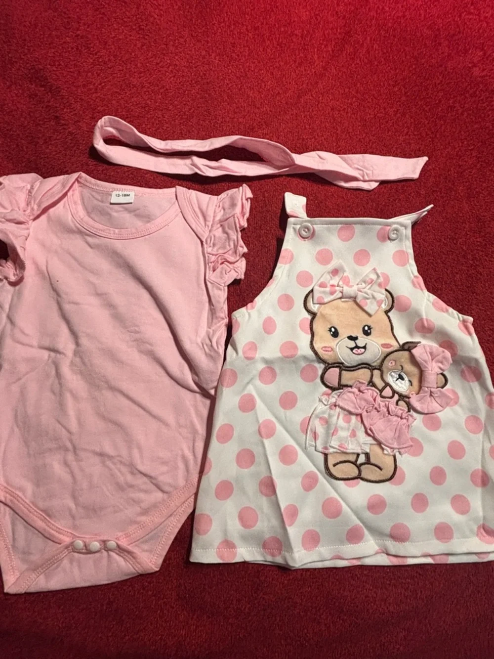 Baby Girl Pink Polka Dot Dress & Pink Bodysuit Set size 12-18 month NWT
