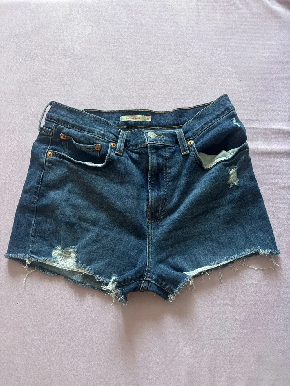 Levi's Dark Indigo Distressed Denim Shorts