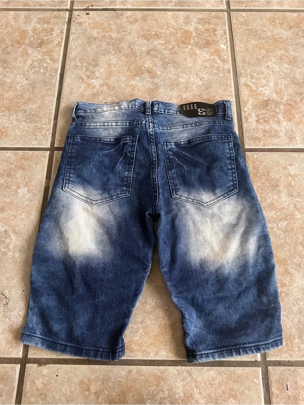 Sacred Crown Black Premium Distressed Denim Moto Shorts Boys Size 14 Biker Jorts