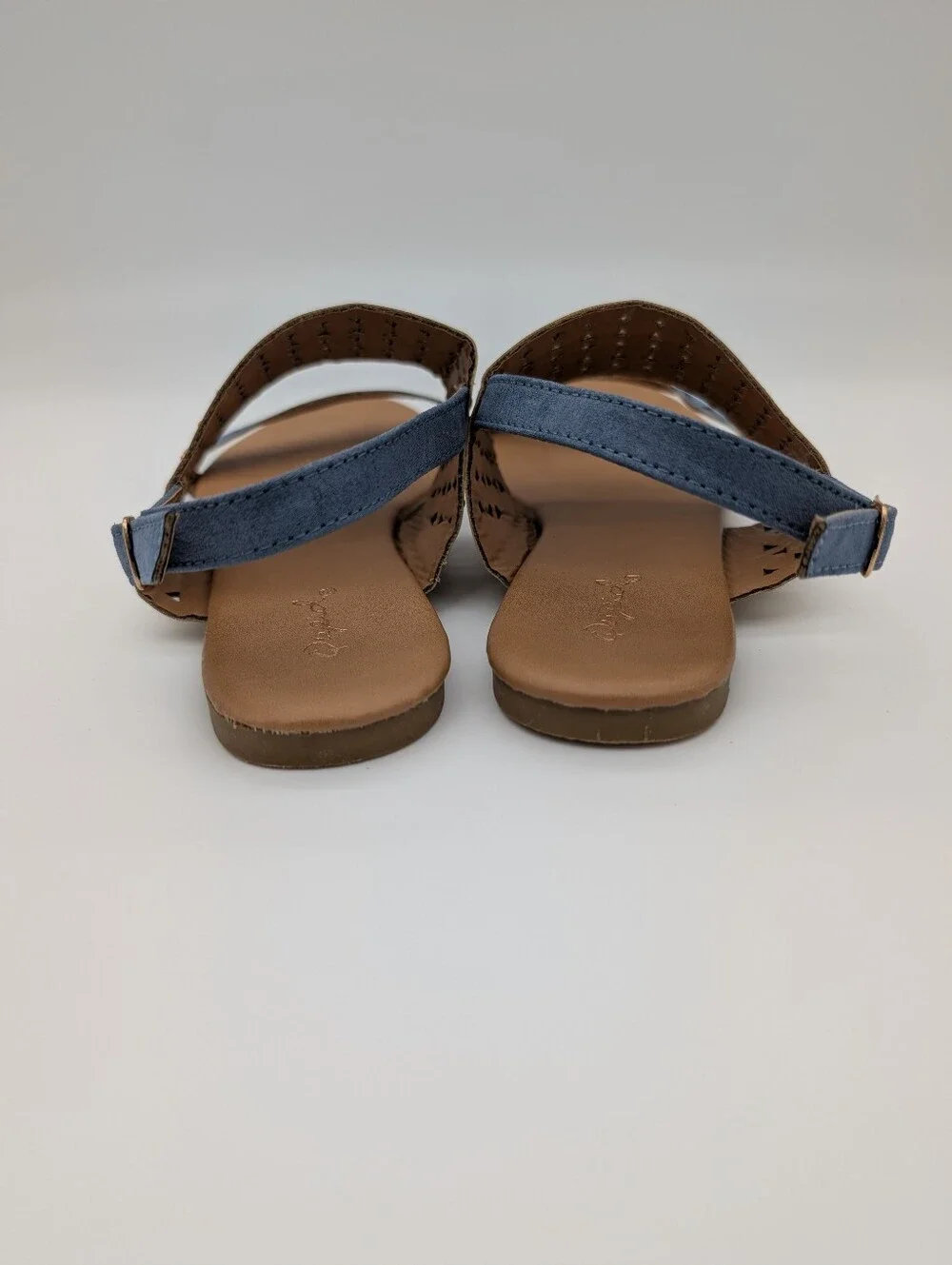 Qupid Geometric Laser Cut Studded Slingback Sandals Blue Metallic Gold