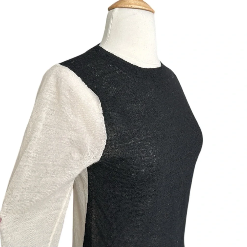 A.L.C. Lightweight Wool Sweater Black Cream Color Block Layer Neutral Size Small