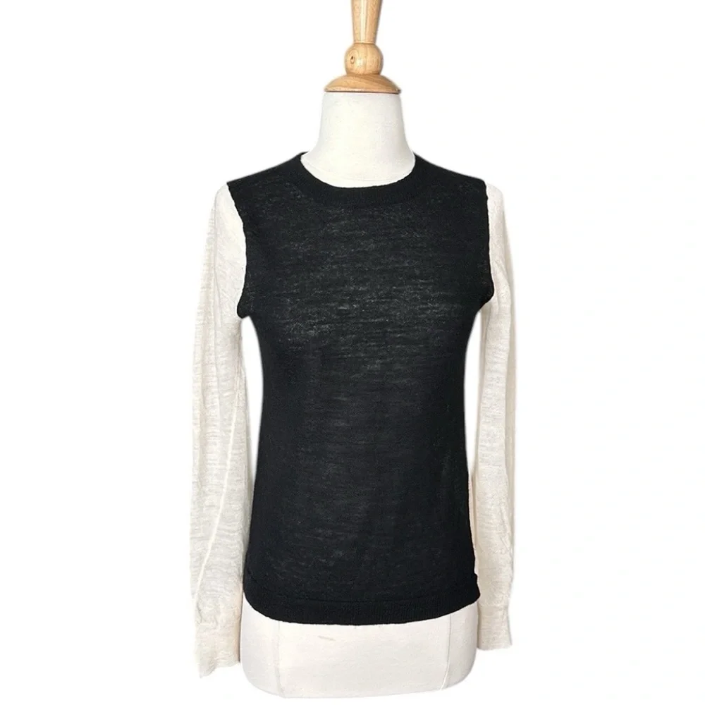 A.L.C. Lightweight Wool Sweater Black Cream Color Block Layer Neutral Size Small