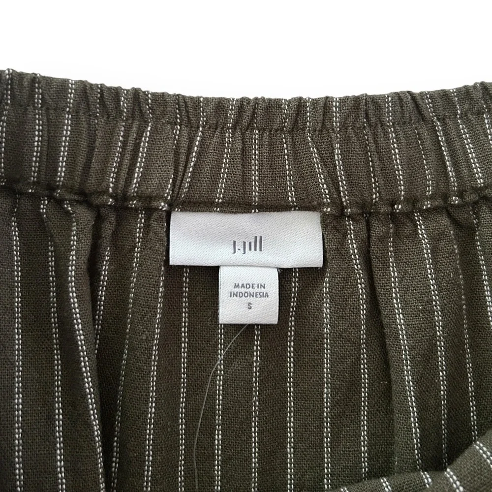 J. Jill Women S Moss Green Asymmetric Drape Front Pinstripe Linen Midi Skirt NWT