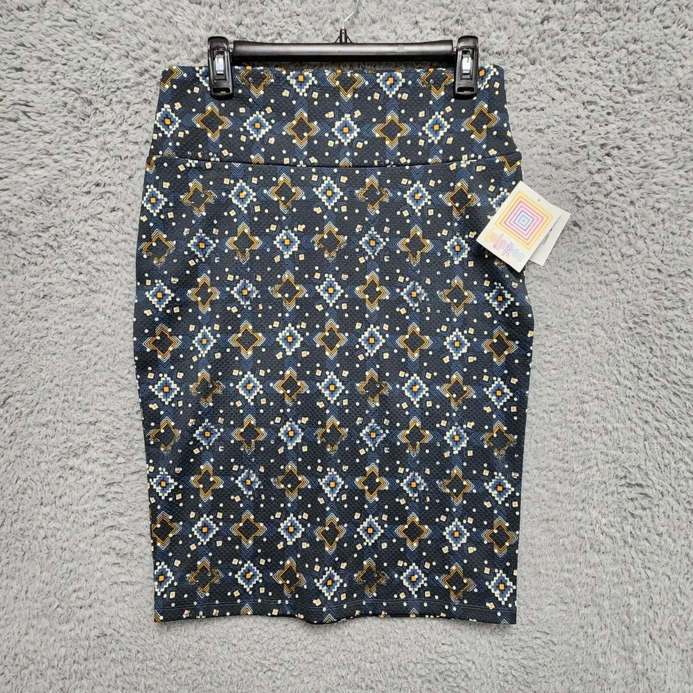 LuLaRoe Cassie‎ Pencil Skirt Womens Medium Navy Blue Geometric Southwestern NEW