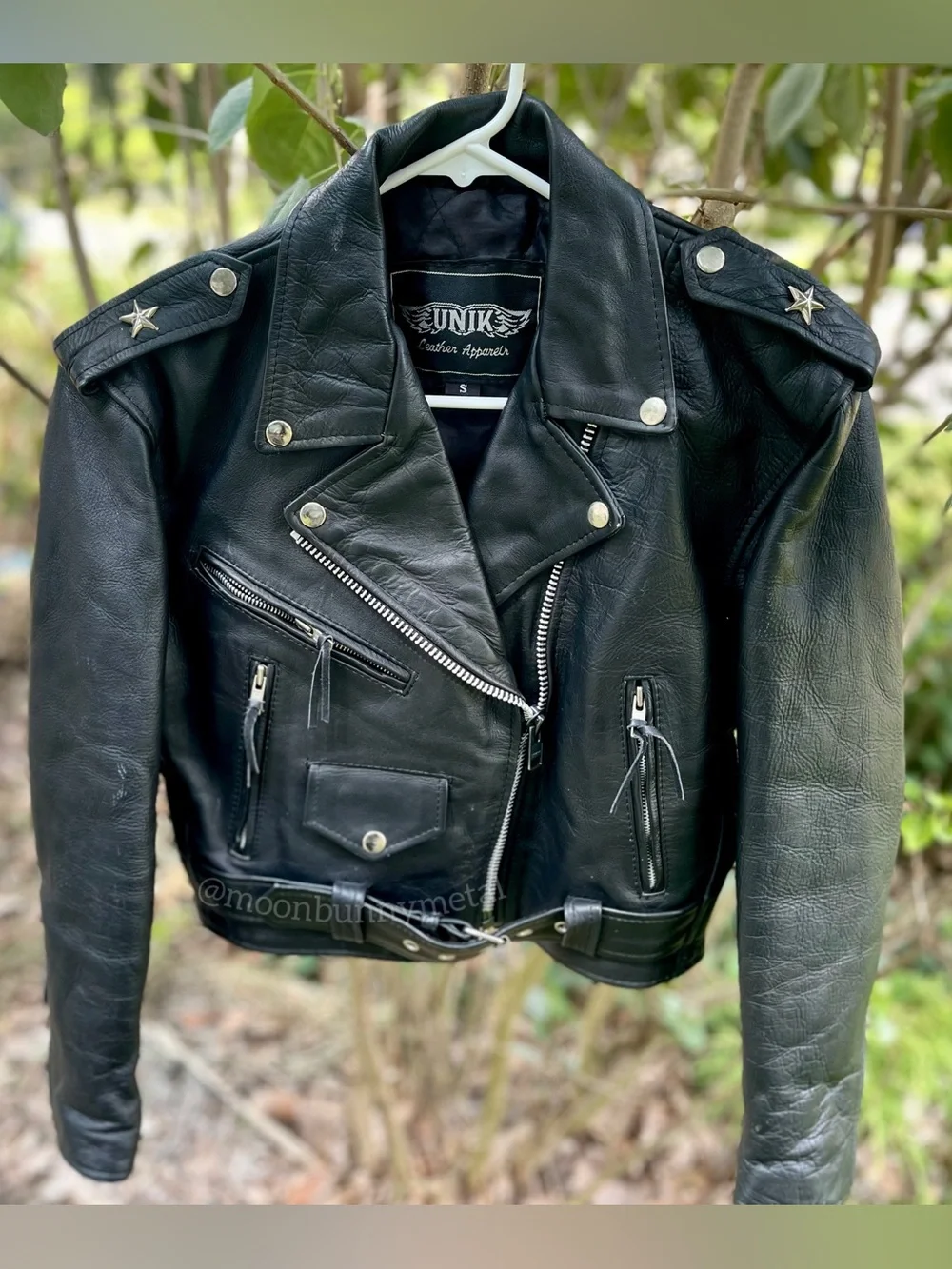 Vintage Custom painted Cropped Moto Biker Leather Jacket Motorcycle XS S